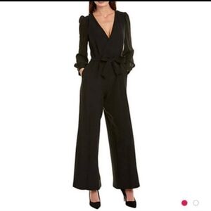 DONNA Ricco Black Long Sleeve Deep V Neckline Jumpsuit